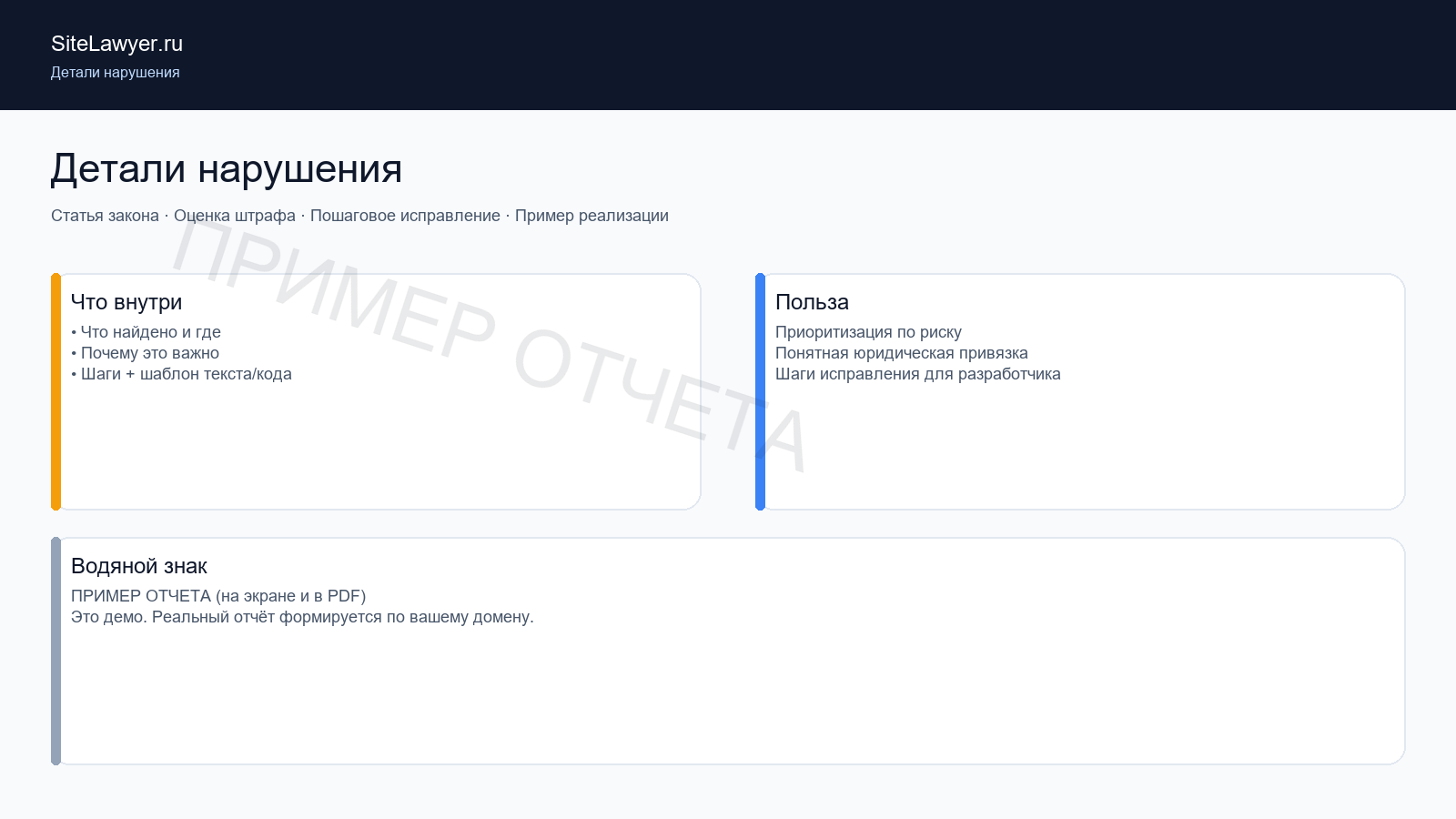 Скриншот детальной карточки нарушения